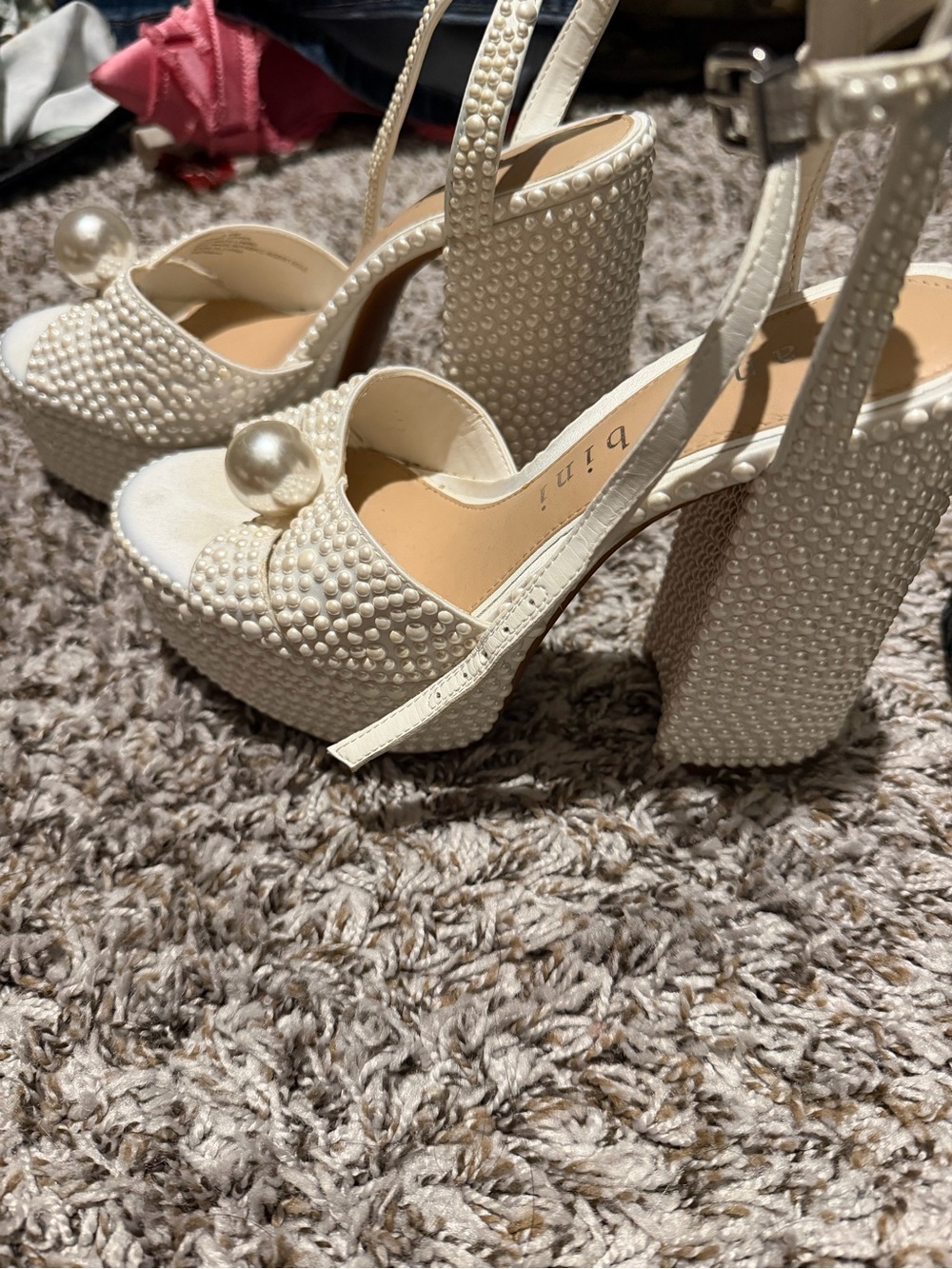 Gianni Bini Ivory Pearl-Embellished Platform Slingback Heels - Picture 2 of 4